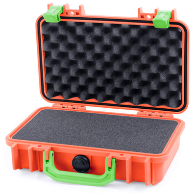 Pelican 1170 Case, Orange with Lime Green Handle & Latches Pick & Pluck Foam with Convolute Lid Foam ColorCase 011700-0001-150-300