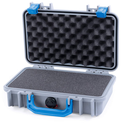 Pelican 1170 Case, Silver with Blue Handle & Latches Pick & Pluck Foam with Convolute Lid Foam ColorCase 011700-0001-180-120