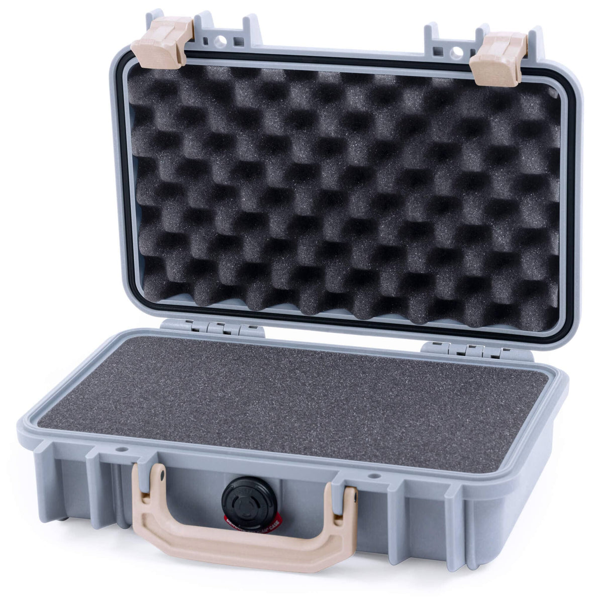 Pelican 1170 Case, Silver with Desert Tan Handle &amp; Latches Pick &amp; Pluck Foam with Convolute Lid Foam ColorCase 011700-0001-180-310