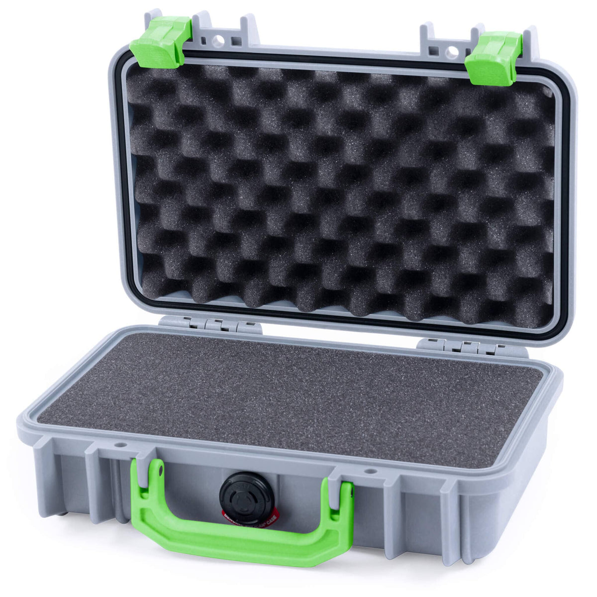 Pelican 1170 Case, Silver with Lime Green Handle &amp; Latches Pick &amp; Pluck Foam with Convolute Lid Foam ColorCase 011700-0001-180-300