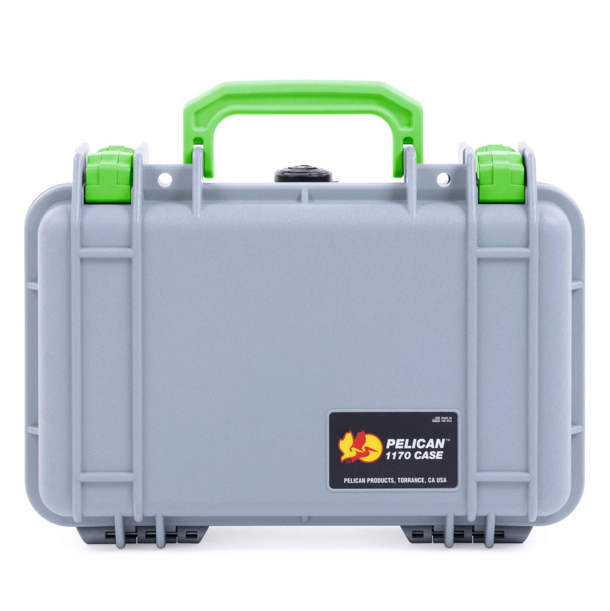 Pelican 1170 Case, Silver with Lime Green Handle & Latches ColorCase 