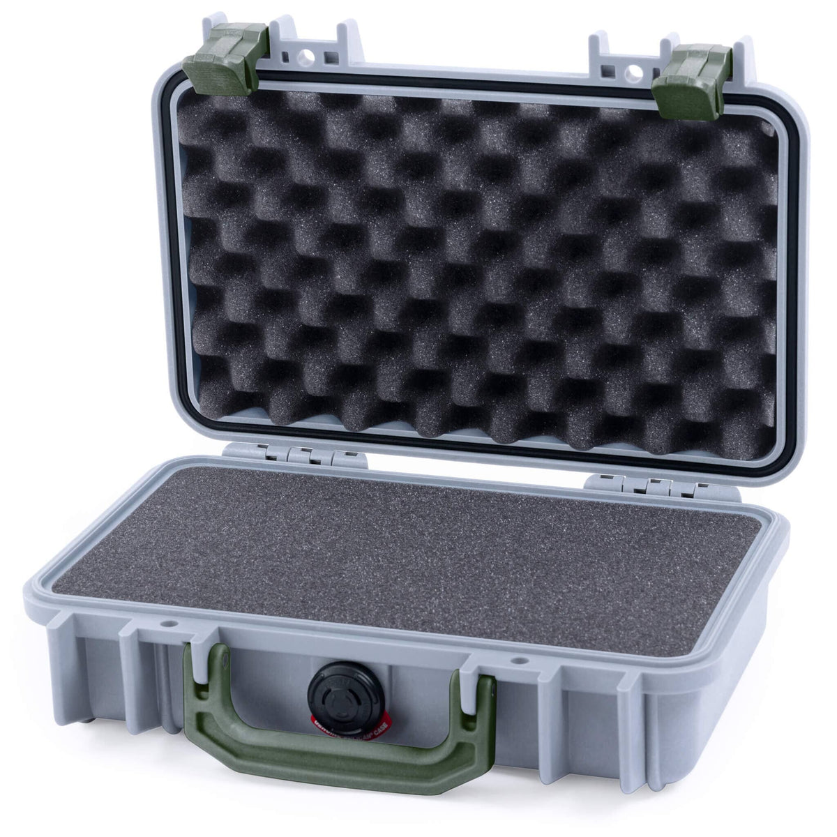 Pelican 1170 Case, Silver with OD Green Handle &amp; Latches Pick &amp; Pluck Foam with Convolute Lid Foam ColorCase 011700-0001-180-130