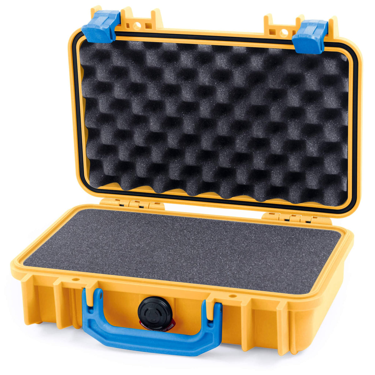 Pelican 1170 Case, Yellow with Blue Handle &amp; Latches Pick &amp; Pluck Foam with Convolute Lid Foam ColorCase 011700-0001-240-120