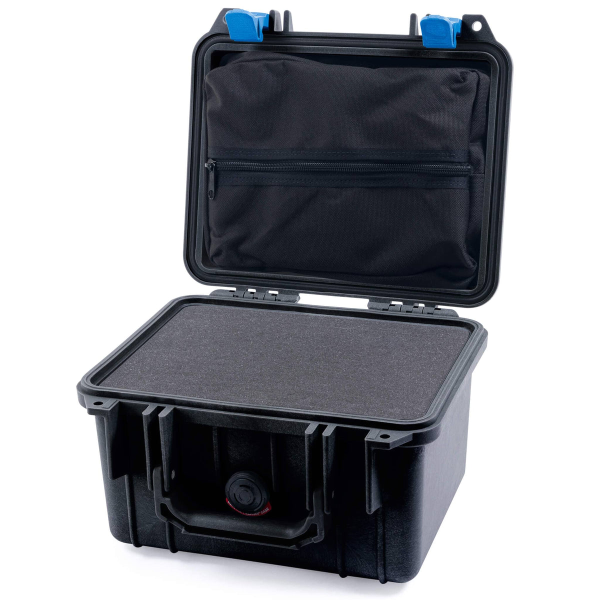 Pelican 1300 Case, Black with Blue Latches Pick &amp; Pluck Foam with Zipper Lid Pouch ColorCase 013000-0101-110-120