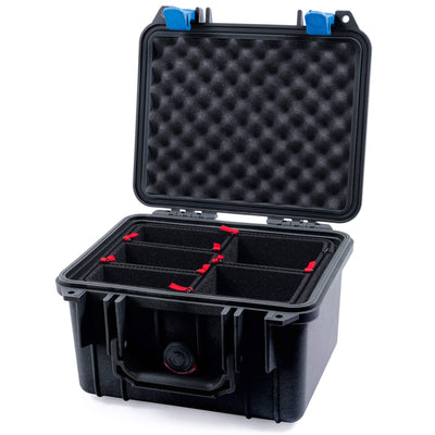 Pelican 1300 Case, Black with Blue Latches TrekPak Divider System with Convolute Lid Foam ColorCase 013000-0020-110-120