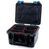 Pelican 1300 Case, Black with Blue Latches TrekPak Divider System with Zipper Lid Pouch ColorCase 013000-0120-110-120