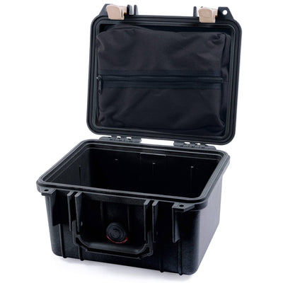 Pelican 1300 Case, Black with Desert Tan Latches Zipper Lid Pouch Only ColorCase 013000-0100-110-310