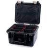 Pelican 1300 Case, Black with Desert Tan Latches TrekPak Divider System with Zipper Lid Pouch ColorCase 013000-0120-110-310