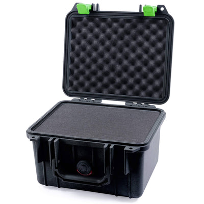 Pelican 1300 Case, Black with Lime Green Latches Pick & Pluck Foam with Convolute Lid Foam ColorCase 013000-0001-110-300