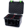 Pelican 1300 Case, Black with Lime Green Latches TrekPak Divider System with Convolute Lid Foam ColorCase 013000-0020-110-300