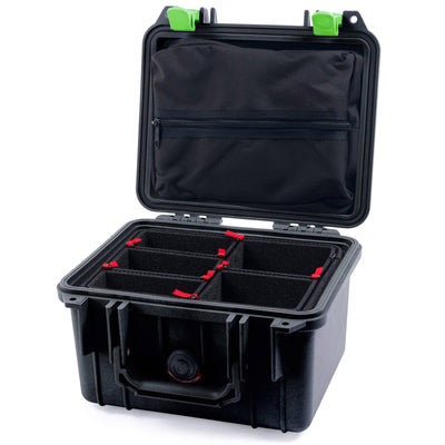 Pelican 1300 Case, Black with Lime Green Latches TrekPak Divider System with Zipper Lid Pouch ColorCase 013000-0120-110-300