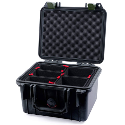 Pelican 1300 Case, Black with OD Green Latches TrekPak Divider System with Convolute Lid Foam ColorCase 013000-0020-110-130