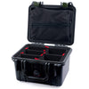 Pelican 1300 Case, Black with OD Green Latches TrekPak Divider System with Zipper Lid Pouch ColorCase 013000-0120-110-130