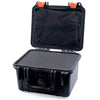 Pelican 1300 Case, Black with Orange Latches Pick & Pluck Foam with Zipper Lid Pouch ColorCase 013000-0101-110-150