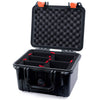 Pelican 1300 Case, Black with Orange Latches TrekPak Divider System with Convolute Lid Foam ColorCase 013000-0020-110-150