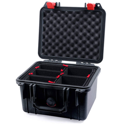 Pelican 1300 Case, Black with Red Latches TrekPak Divider System with Convolute Lid Foam ColorCase 013000-0020-110-320