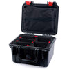 Pelican 1300 Case, Black with Red Latches TrekPak Divider System with Zipper Lid Pouch ColorCase 013000-0120-110-320