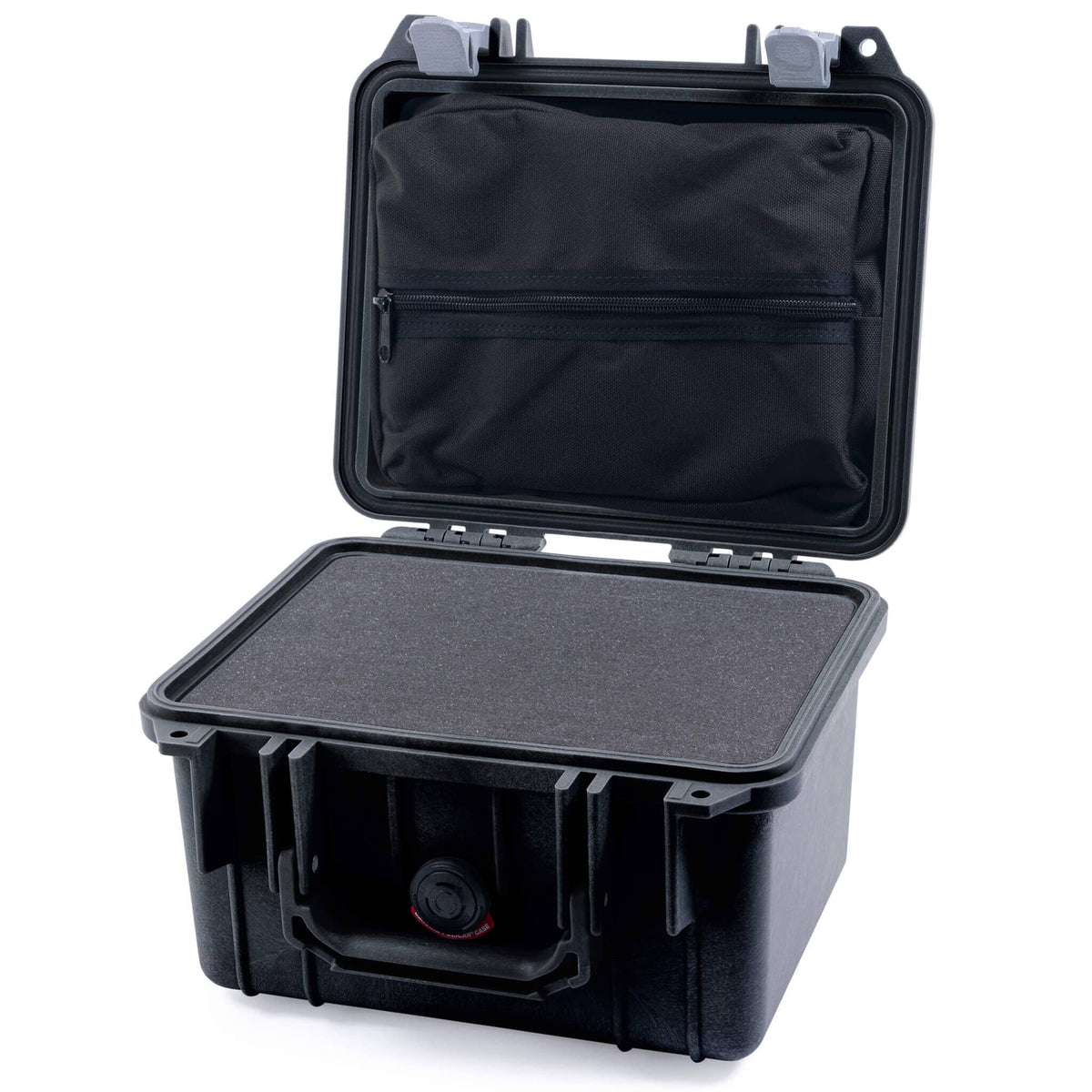 Pelican 1300 Case, Black with Silver Latches Pick &amp; Pluck Foam with Zipper Lid Pouch ColorCase 013000-0101-110-180