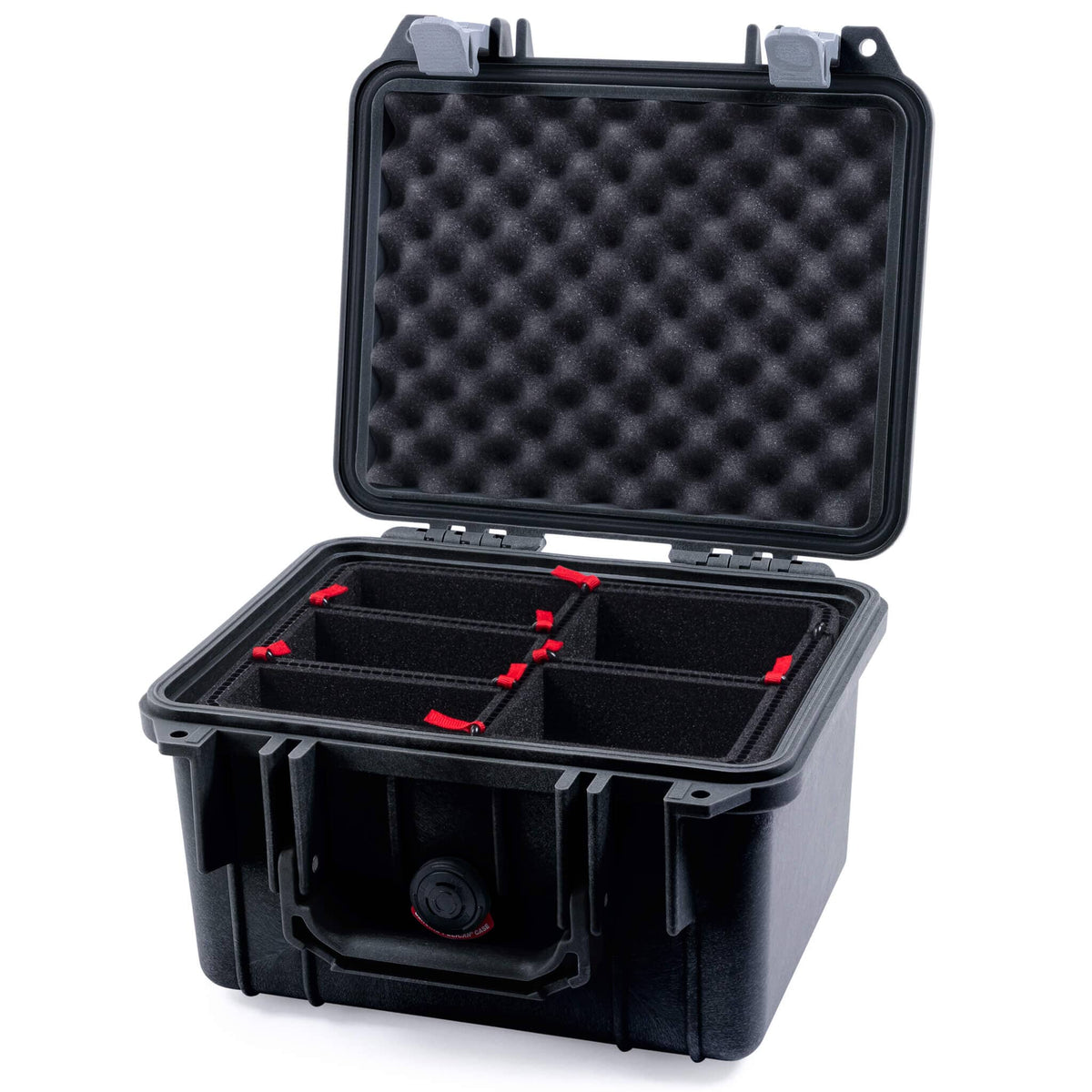 Pelican 1300 Case, Black with Silver Latches TrekPak Divider System with Convolute Lid Foam ColorCase 013000-0020-110-180