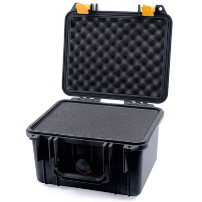 Pelican 1300 Case, Black with Yellow Latches Pick & Pluck Foam with Convolute Lid Foam ColorCase 013000-0001-110-240