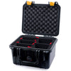Pelican 1300 Case, Black with Yellow Latches TrekPak Divider System with Convolute Lid Foam ColorCase 013000-0020-110-240