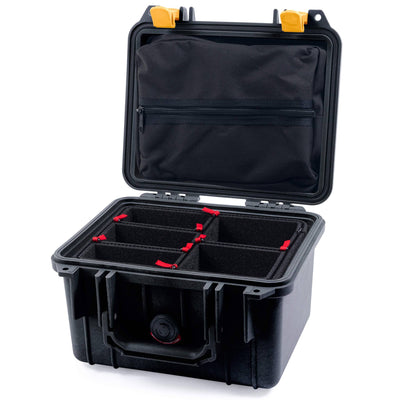 Pelican 1300 Case, Black with Yellow Latches TrekPak Divider System with Zipper Lid Pouch ColorCase 013000-0120-110-240