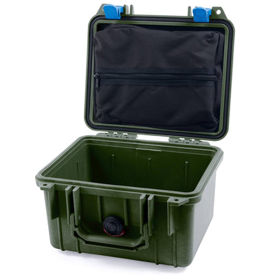 Pelican 1300 Case, OD Green with Blue Latches Zipper Lid Pouch Only ColorCase 013000-0100-130-120