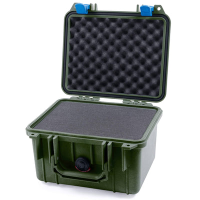 Pelican 1300 Case, OD Green with Blue Latches Pick & Pluck Foam with Convolute Lid Foam ColorCase 013000-0001-130-120