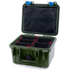 Pelican 1300 Case, OD Green with Blue Latches TrekPak Divider System with Zipper Lid Pouch ColorCase 013000-0120-130-120
