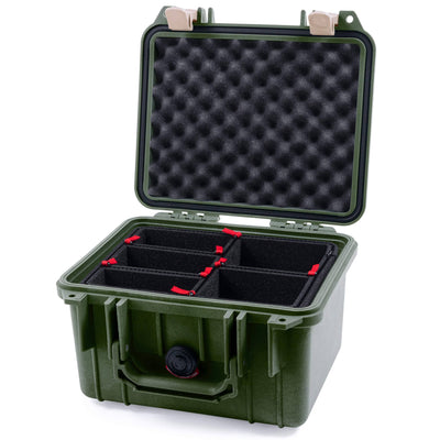 Pelican 1300 Case, OD Green with Desert Tan Latches TrekPak Divider System with Convolute Lid Foam ColorCase 013000-0020-130-310