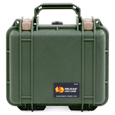 Pelican 1300 Case, OD Green with Desert Tan Latches ColorCase