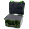 Pelican 1300 Case, OD Green with Lime Green Latches Pick & Pluck Foam with Zipper Lid Pouch ColorCase 013000-0101-130-300
