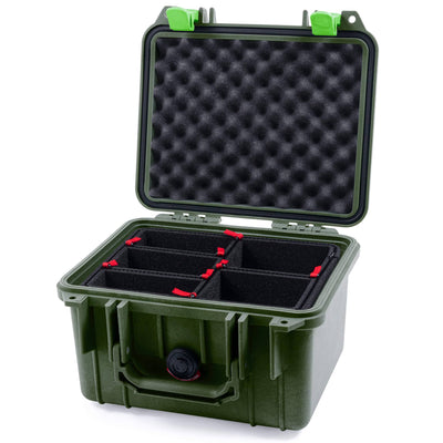 Pelican 1300 Case, OD Green with Lime Green Latches TrekPak Divider System with Convolute Lid Foam ColorCase 013000-0020-130-300