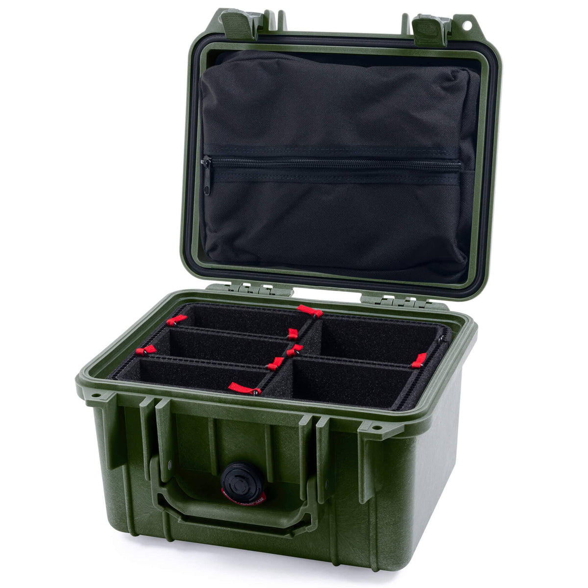 Pelican 1300 Case, OD Green TrekPak Divider System with Zipper Lid Pouch ColorCase 013000-0120-110-130
