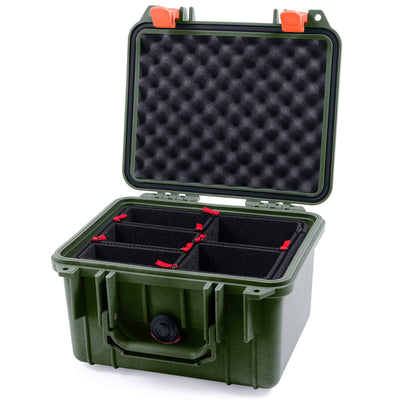 Pelican 1300 Case, OD Green with Orange Latches TrekPak Divider System with Convolute Lid Foam ColorCase 013000-0020-130-150