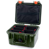 Pelican 1300 Case, OD Green with Orange Latches TrekPak Divider System with Zipper Lid Pouch ColorCase 013000-0120-130-150