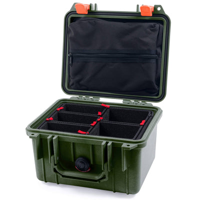 Pelican 1300 Case, OD Green with Orange Latches TrekPak Divider System with Zipper Lid Pouch ColorCase 013000-0120-130-150