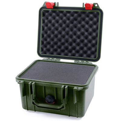 Pelican 1300 Case, OD Green with Red Latches Pick & Pluck Foam with Convolute Lid Foam ColorCase 013000-0001-130-320
