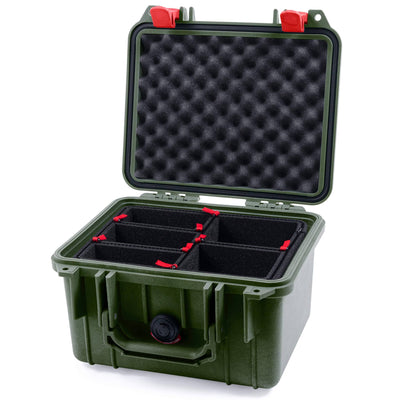 Pelican 1300 Case, OD Green with Red Latches TrekPak Divider System with Convolute Lid Foam ColorCase 013000-0020-130-320