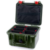 Pelican 1300 Case, OD Green with Red Latches TrekPak Divider System with Zipper Lid Pouch ColorCase 013000-0120-130-320