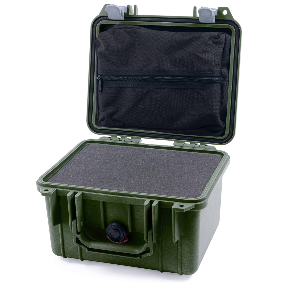 Pelican 1300 Case, OD Green with Silver Latches Pick &amp; Pluck Foam with Zipper Lid Pouch ColorCase 013000-0101-130-180