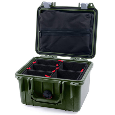 Pelican 1300 Case, OD Green with Silver Latches TrekPak Divider System with Zipper Lid Pouch ColorCase 013000-0120-130-180