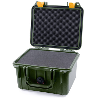 Pelican 1300 Case, OD Green with Yellow Latches Pick & Pluck Foam with Convolute Lid Foam ColorCase 013000-0001-130-240
