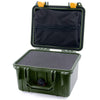 Pelican 1300 Case, OD Green with Yellow Latches Pick & Pluck Foam with Zipper Lid Pouch ColorCase 013000-0101-130-240