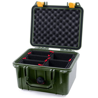 Pelican 1300 Case, OD Green with Yellow Latches TrekPak Divider System with Convolute Lid Foam ColorCase 013000-0020-130-240