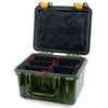 Pelican 1300 Case, OD Green with Yellow Latches TrekPak Divider System with Zipper Lid Pouch ColorCase 013000-0120-130-240