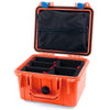 Pelican 1300 Case, Orange with Blue Latches TrekPak Divider System with Zipper Lid Pouch ColorCase 013000-0120-150-120