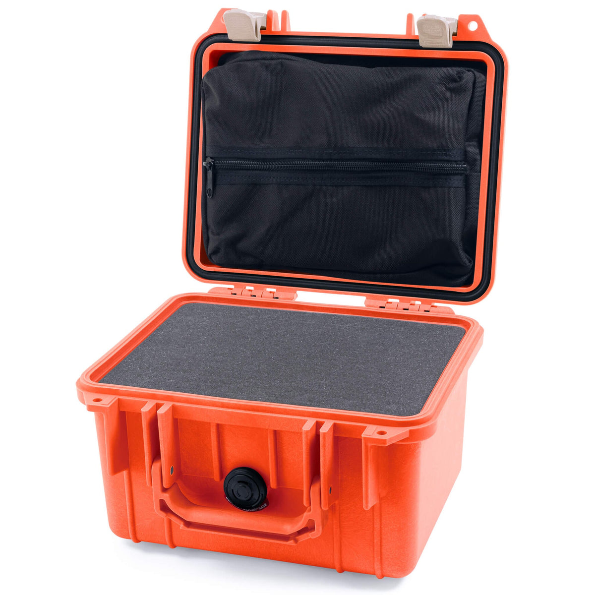 Pelican 1300 Case, Orange with Desert Tan Latches Pick &amp; Pluck Foam with Zipper Lid Pouch ColorCase 013000-0101-150-310