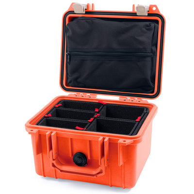 Pelican 1300 Case, Orange with Desert Tan Latches TrekPak Divider System with Zipper Lid Pouch ColorCase 013000-0120-150-310