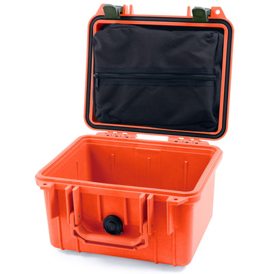 Pelican 1300 Case, Orange with OD Green Latches Zipper Lid Pouch Only ColorCase 013000-0100-150-130